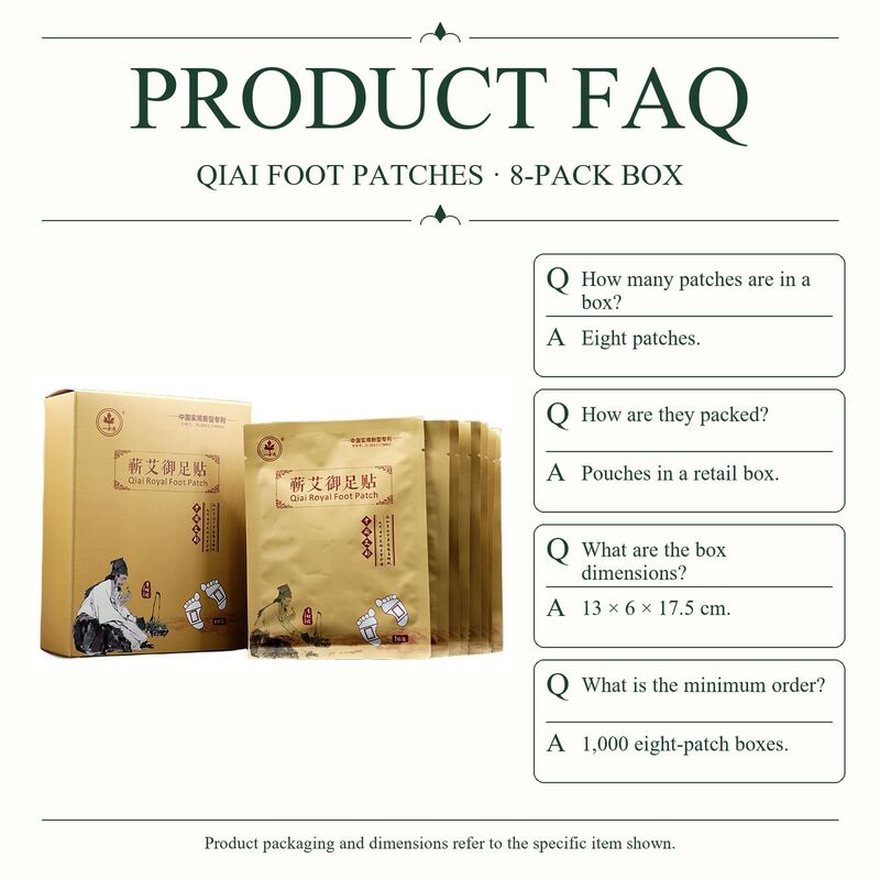 Qiai Mugwort Foot Patches in an 8-Piece Box for Wholesale Supply