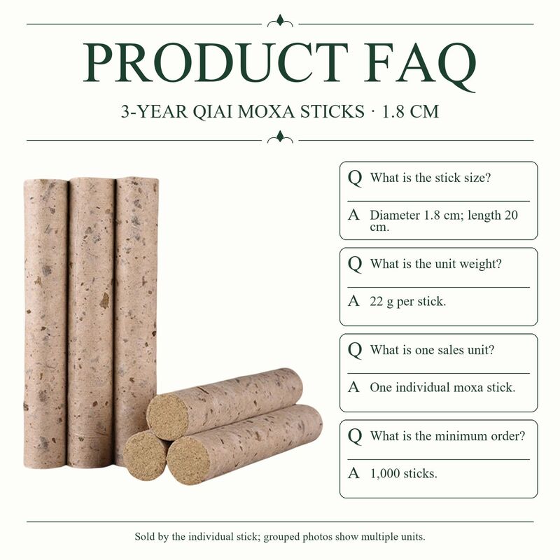 Three-Year Mugwort Moxa Stick, Nominal 1.8 x 20 cm, Single-Unit Supply