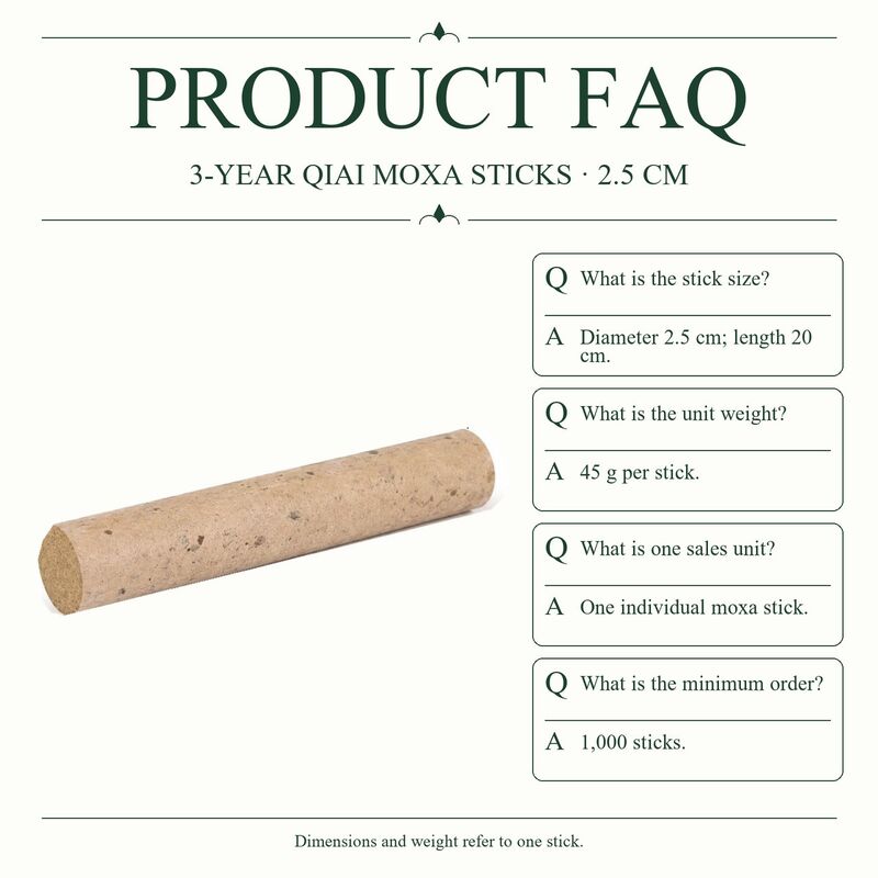 Mugwort Moxa Stick 2.5 cm x 20 cm, Three-Year Aged Loose Format