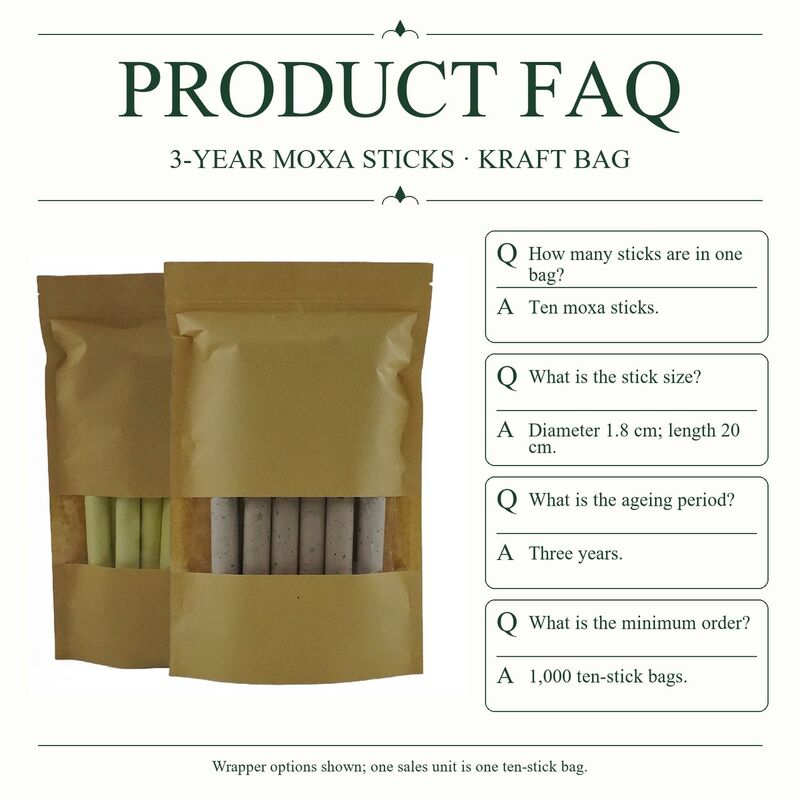 Three-Year Mugwort Moxa Sticks in a 10-Piece Kraft Pouch for Wholesale